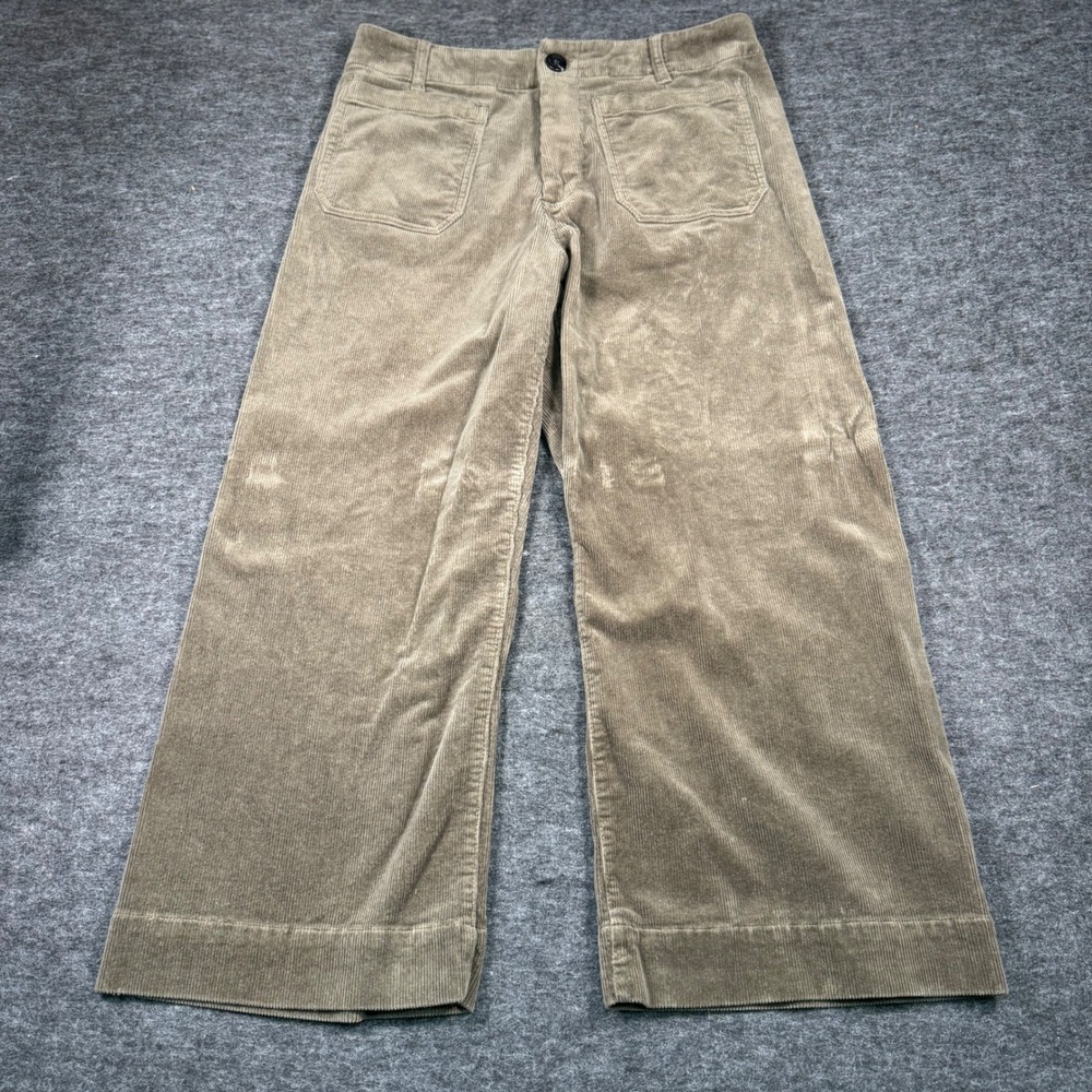 Quince Organic Cotton Stretch Corduroy Wide Leg Utility Pants Olive Green 14
